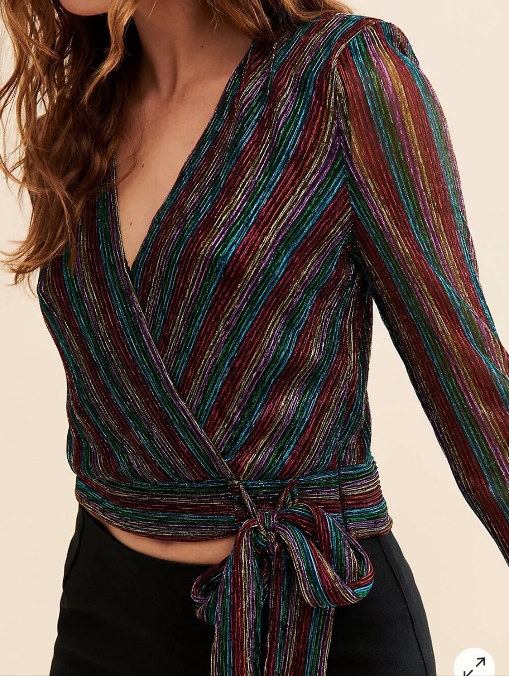Saylor Yani Wrap Top
Multicolor Metallic Stripe Wrap Top Size Small